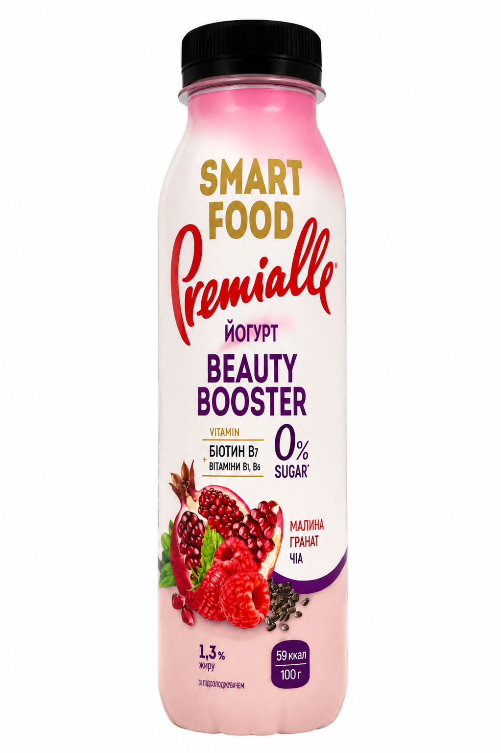 Йогурт ПЕТ SMART FOOD малина гранат чіа 1,3% 290г/8шт ТМ Premialle
